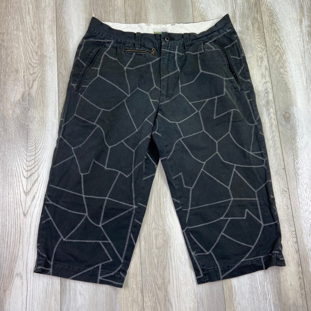 FACETASM Bermuda Shorts Mens Medium Black Stich Embroidered Japan Geo 31x18 *
